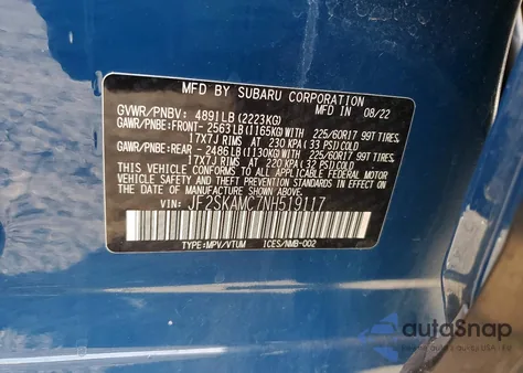 2022 Subaru Forester Wilderness from USA, damaged, VIN JF2SKAMC7NH519117